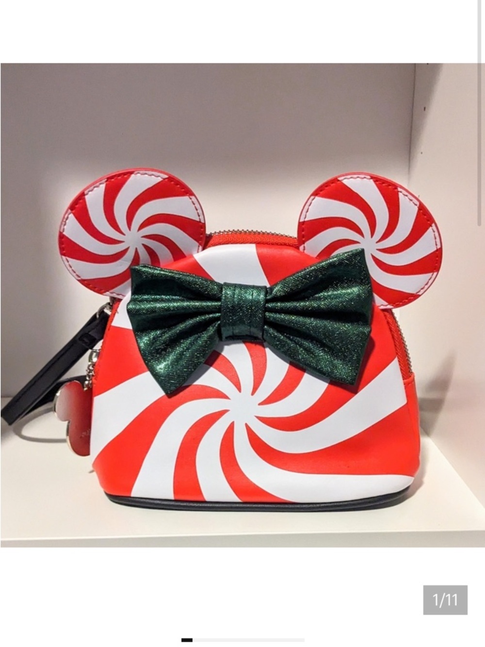 Disney EUC Kids Red & White Peppermint Bow Crossbody Bag